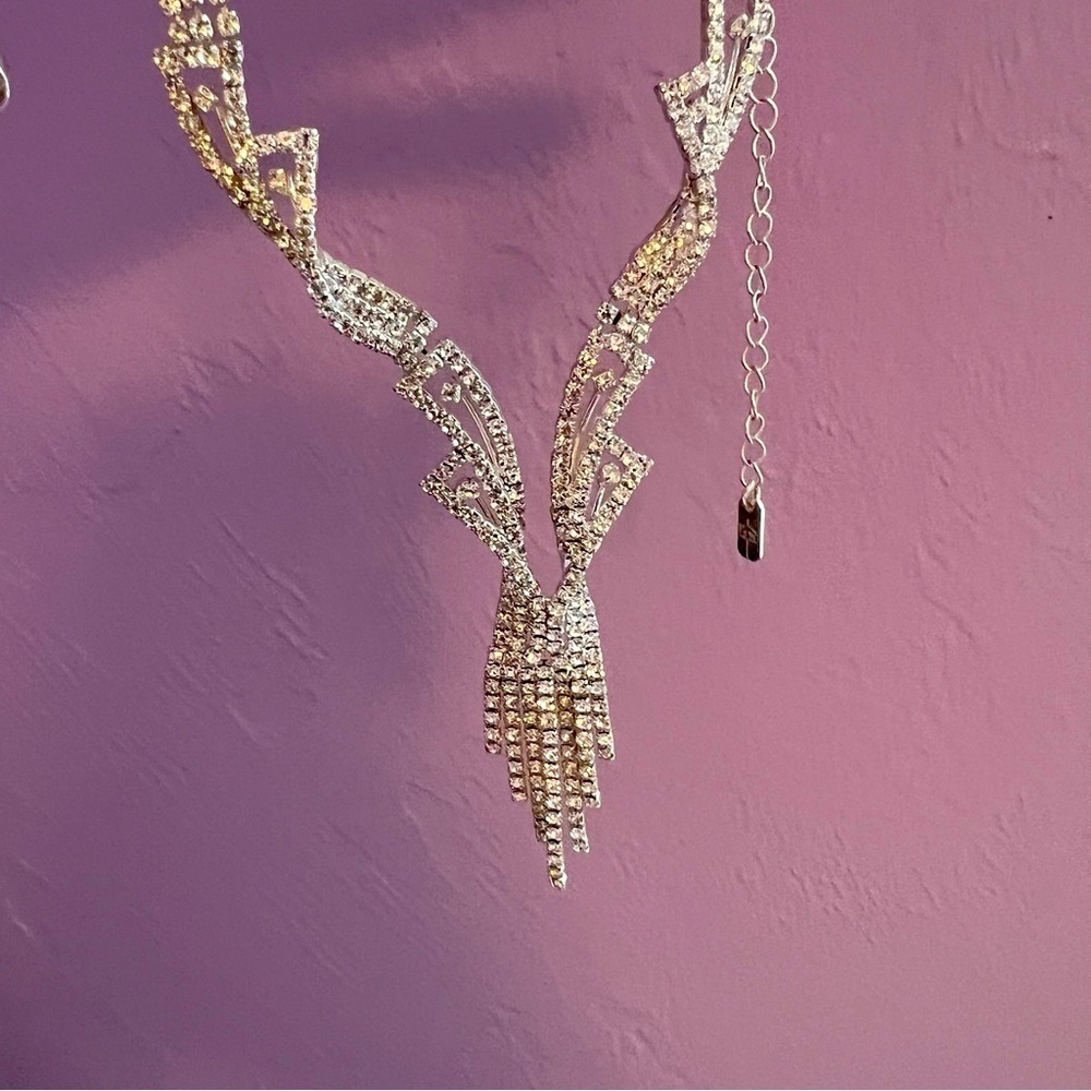 Bridal set - earrings and necklace, crystal/CZ beauties, 3D necklace, vintage - Picture 5 of 7